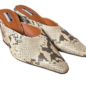 Topshop Gwenie Vegan Snake Slip On Mules Chunky Heel - Size 38